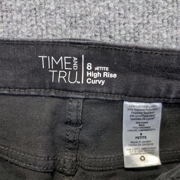 Time And Tru Women's High Rise Curvy Jeans Black 8 Petite Whiskers - Picture 8 of 11